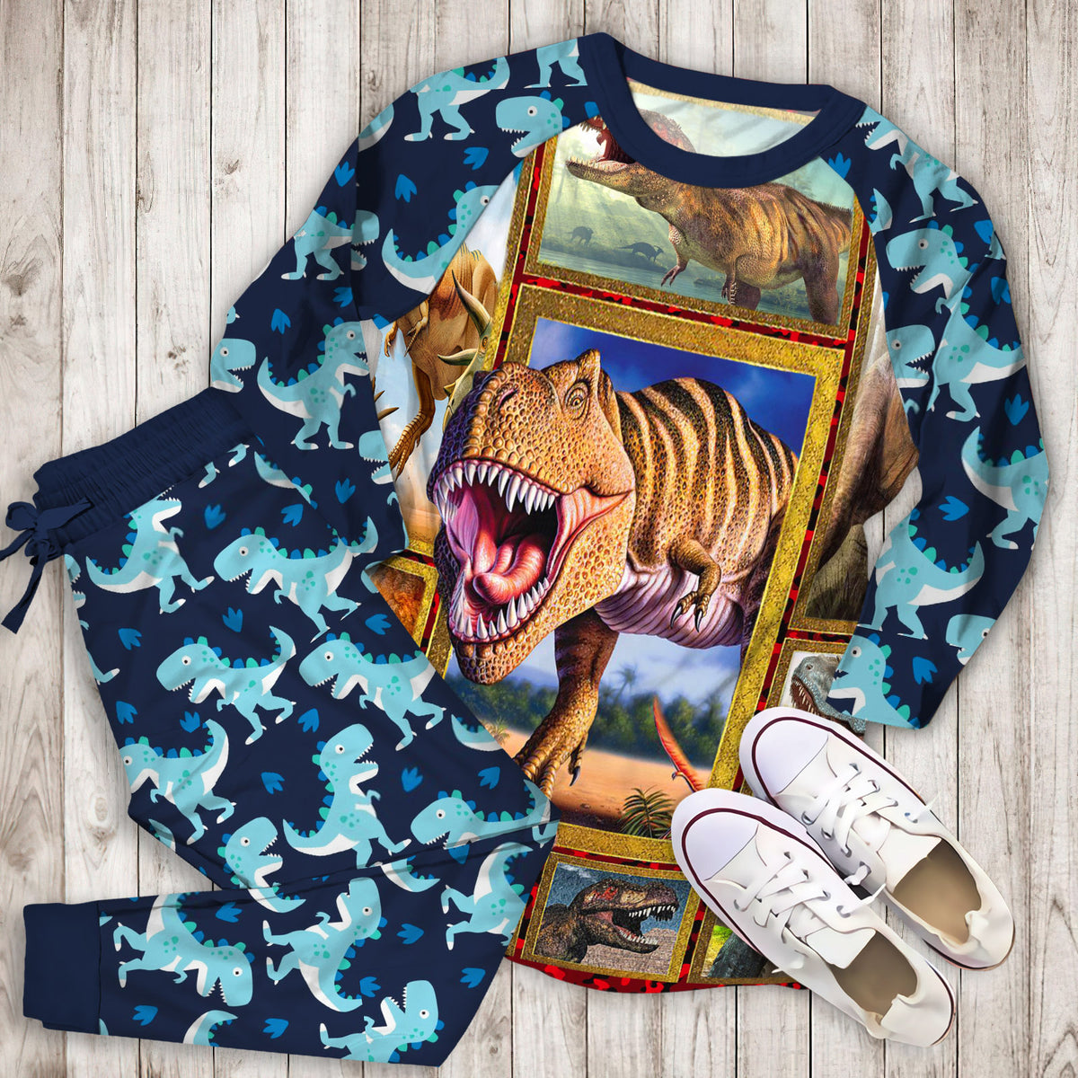 Dinosaur Pajama Set | Pajamas | Cotton Sleepwear Sets | Soft Long Sleeve Pjs | Raglan Shirt and Pants Set