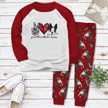 Boston Terrier Peace Pajama Set |Sleepwear Pjs Sets | Raglan Shirt Pants Set