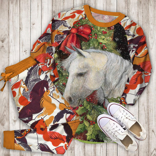 Horse Christmas Pajama Set | Pajamas | Cotton Sleepwear Sets | Soft Long Sleeve Pjs | Raglan Shirt and Pants Set