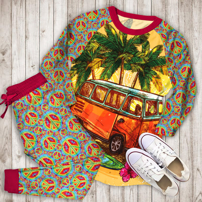 Hippie Bus Pajama Set | Pajamas | Cotton Sleepwear Sets | Soft Long Sleeve Pjs | Raglan Shirt and Pants Set