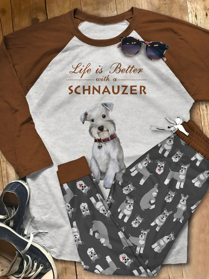 Schnauzer Better Life Pajama Set |Sleepwear Pjs Sets | Raglan Shirt Pants Set