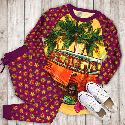 Hippie Bus Pajama Set | Pajamas | Cotton Sleepwear Sets | Soft Long Sleeve Pjs | Raglan Shirt and Pants Set