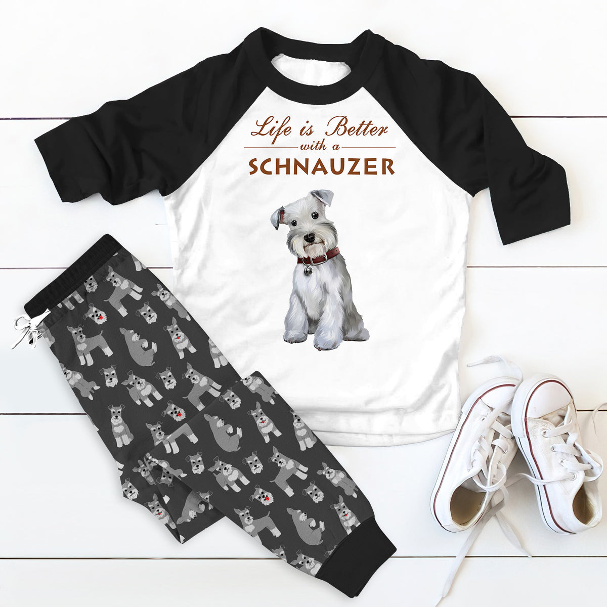 Schnauzer Better Life Pajama Set |Sleepwear Pjs Sets | Raglan Shirt Pants Set