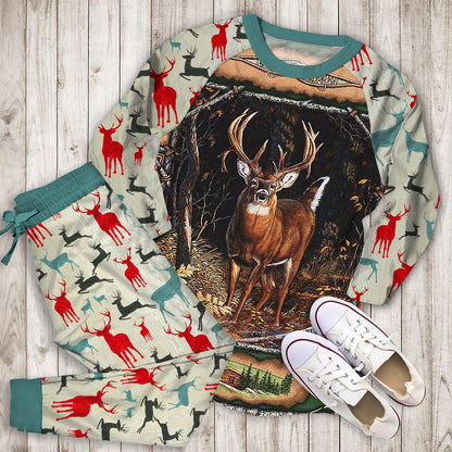 Deer Pajama Set | Pajamas | Cotton Sleepwear Sets | Soft Long Sleeve Pjs | Raglan Shirt and Pants Set