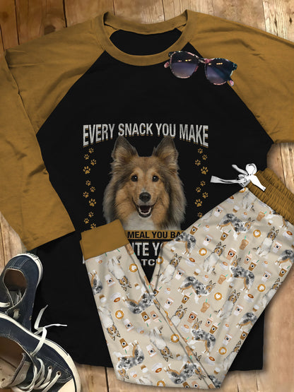 Shetland Sheepdog Premium Cute Gift Pajama Set |Sleepwear Pjs Sets | Raglan Shirt Pants Set