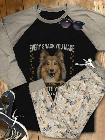 Shetland Sheepdog Premium Cute Gift Pajama Set |Sleepwear Pjs Sets | Raglan Shirt Pants Set