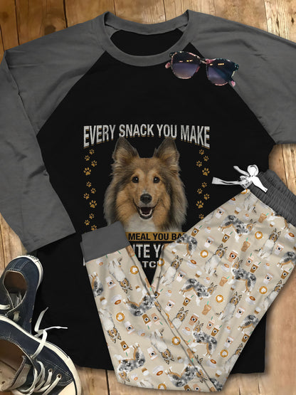 Shetland Sheepdog Premium Cute Gift Pajama Set |Sleepwear Pjs Sets | Raglan Shirt Pants Set