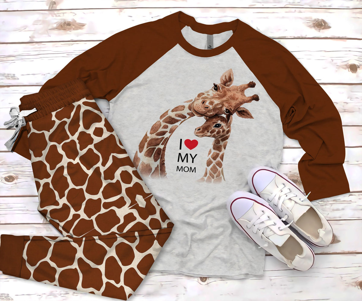 Giraffe You So High Pajama Set |Sleepwear Pjs Sets | Raglan Shirt Pants Set