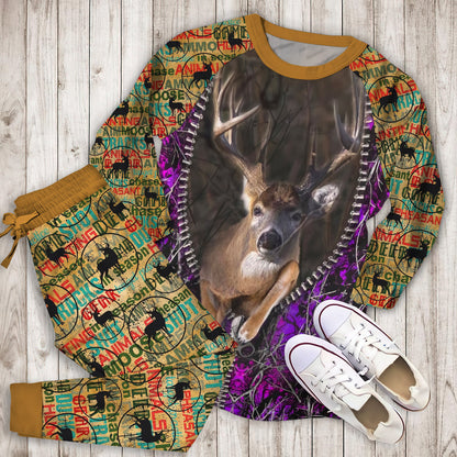 Hunting Purple Buck Load Aim Fire Comforter Duvet Pajama Set | Pajamas | Cotton Sleepwear Sets | Soft Long Sleeve Pjs | Raglan Shirt and Pants Set