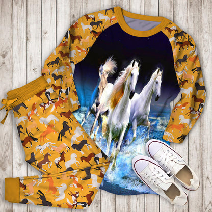 Horses Pajama Set | Pajamas | Cotton Sleepwear Sets | Soft Long Sleeve Pjs | Raglan Shirt and Pants Set
