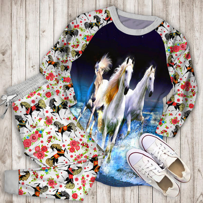 Horses Pajama Set | Pajamas | Cotton Sleepwear Sets | Soft Long Sleeve Pjs | Raglan Shirt and Pants Set