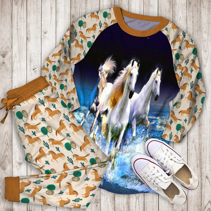 Horses Pajama Set | Pajamas | Cotton Sleepwear Sets | Soft Long Sleeve Pjs | Raglan Shirt and Pants Set