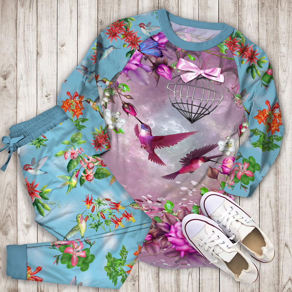 Hummingbird Pajama Set |Sleepwear Pjs Sets | Raglan Shirt Pants Set