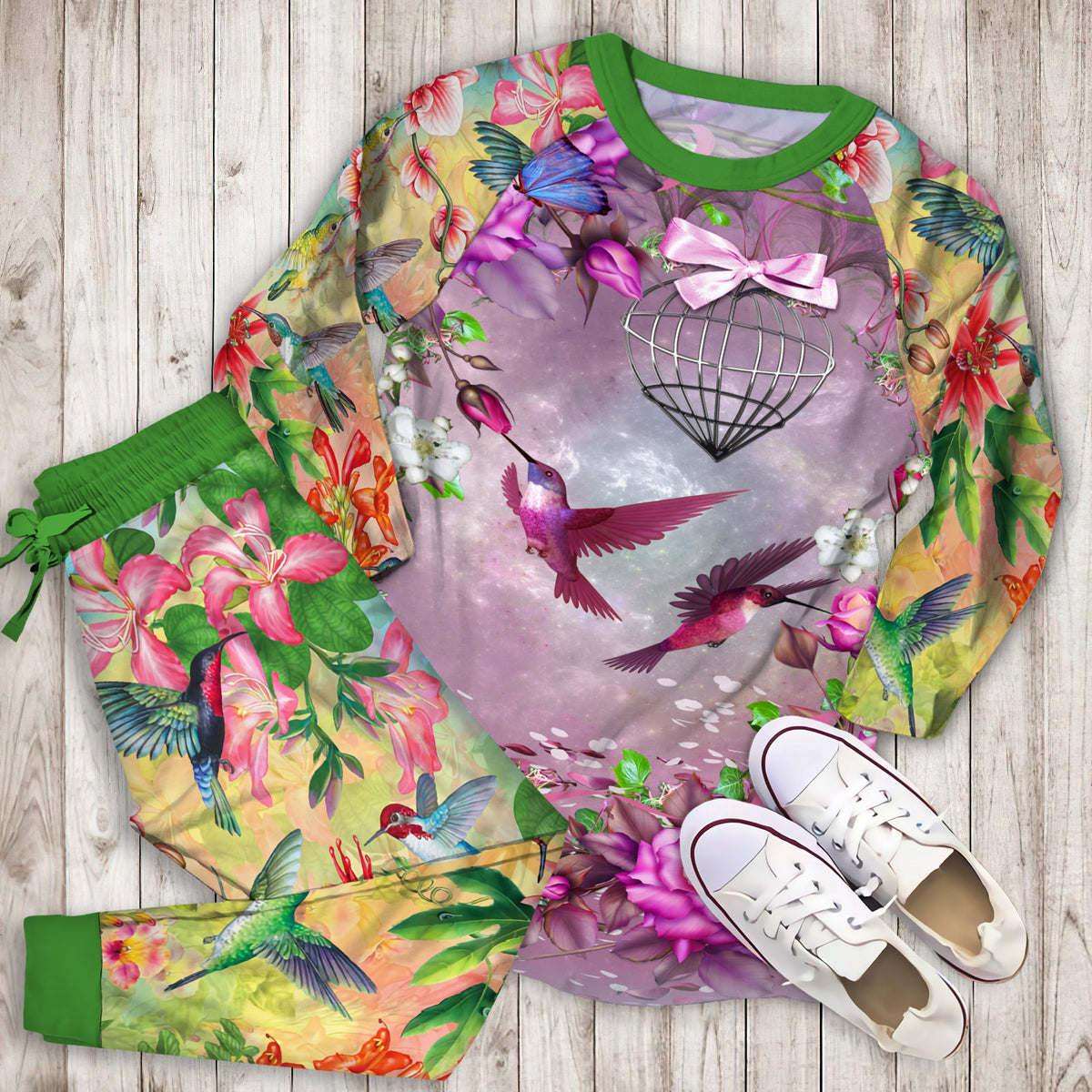 Hummingbird Pajama Set |Sleepwear Pjs Sets | Raglan Shirt Pants Set