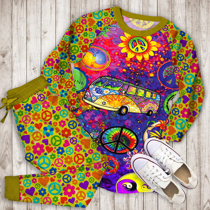 Hippie Peace Bus Pajama Set |Sleepwear Pjs Sets | Raglan Shirt Pants Set