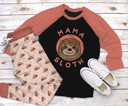 Sloth More Nap More Fun Pajama Set |Sleepwear Pjs Sets | Raglan Shirt Pants Set