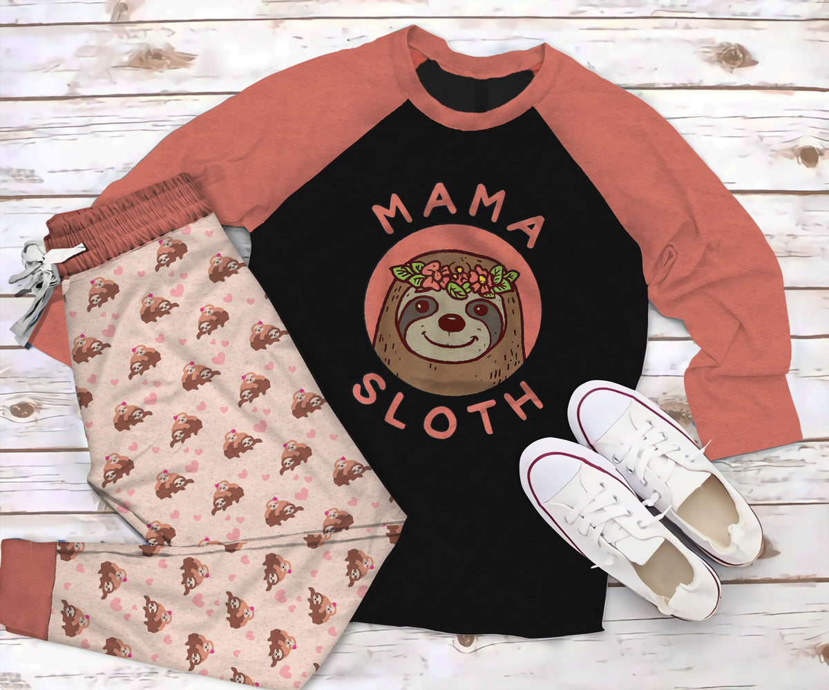 Sloth More Nap More Fun Pajama Set |Sleepwear Pjs Sets | Raglan Shirt Pants Set