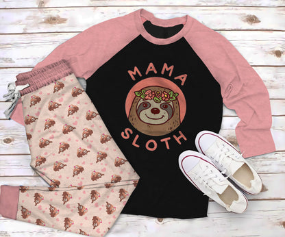 Sloth More Nap More Fun Pajama Set |Sleepwear Pjs Sets | Raglan Shirt Pants Set