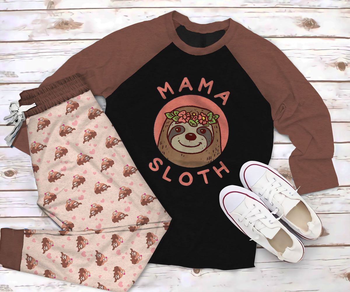Sloth More Nap More Fun Pajama Set |Sleepwear Pjs Sets | Raglan Shirt Pants Set