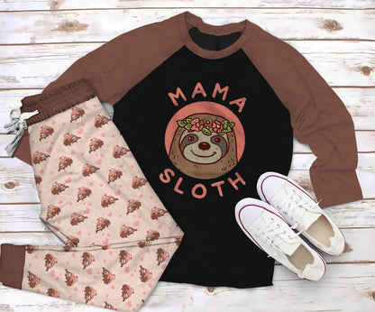 Sloth More Nap More Fun Pajama Set |Sleepwear Pjs Sets | Raglan Shirt Pants Set
