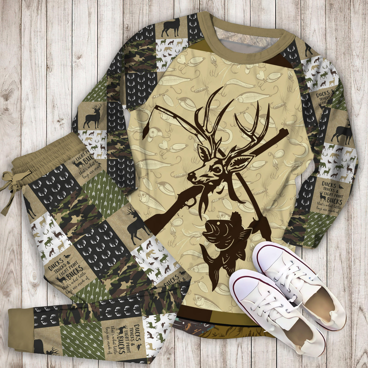 Hunting Eat Sleep Hunting Pajama Set | Pajamas | Cotton Sleepwear Sets | Soft Long Sleeve Pjs | Raglan Shirt and Pants Set