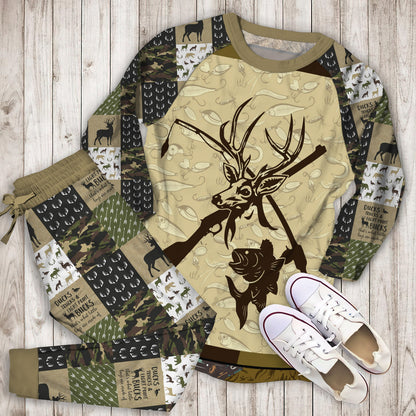 Hunting Eat Sleep Hunting Pajama Set | Pajamas | Cotton Sleepwear Sets | Soft Long Sleeve Pjs | Raglan Shirt and Pants Set