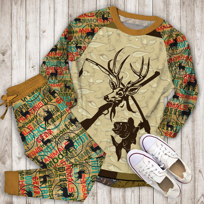 Hunting Eat Sleep Hunting Pajama Set | Pajamas | Cotton Sleepwear Sets | Soft Long Sleeve Pjs | Raglan Shirt and Pants Set