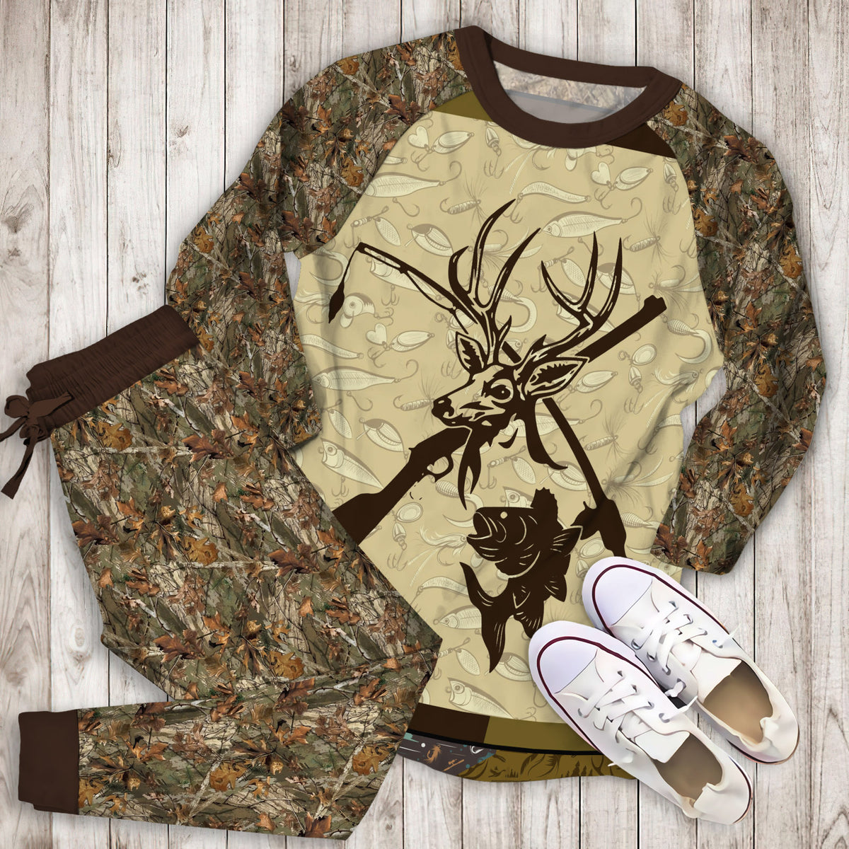 Hunting Eat Sleep Hunting Pajama Set | Pajamas | Cotton Sleepwear Sets | Soft Long Sleeve Pjs | Raglan Shirt and Pants Set