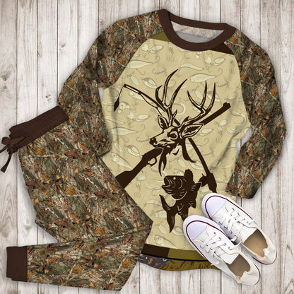 Hunting Eat Sleep Hunting Pajama Set | Pajamas | Cotton Sleepwear Sets | Soft Long Sleeve Pjs | Raglan Shirt and Pants Set