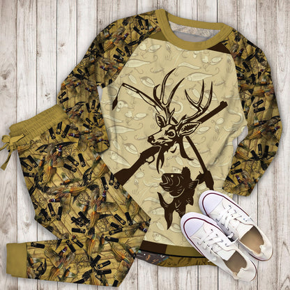 Hunting Eat Sleep Hunting Pajama Set | Pajamas | Cotton Sleepwear Sets | Soft Long Sleeve Pjs | Raglan Shirt and Pants Set