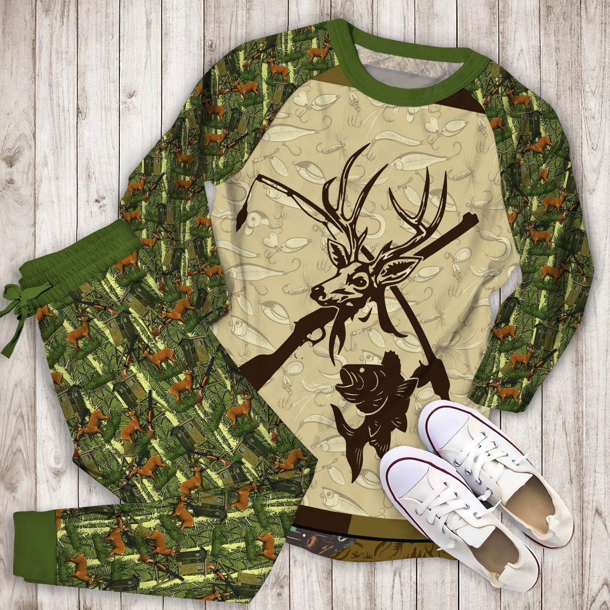 Hunting Eat Sleep Hunting Pajama Set | Pajamas | Cotton Sleepwear Sets | Soft Long Sleeve Pjs | Raglan Shirt and Pants Set