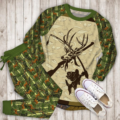 Hunting Eat Sleep Hunting Pajama Set | Pajamas | Cotton Sleepwear Sets | Soft Long Sleeve Pjs | Raglan Shirt and Pants Set