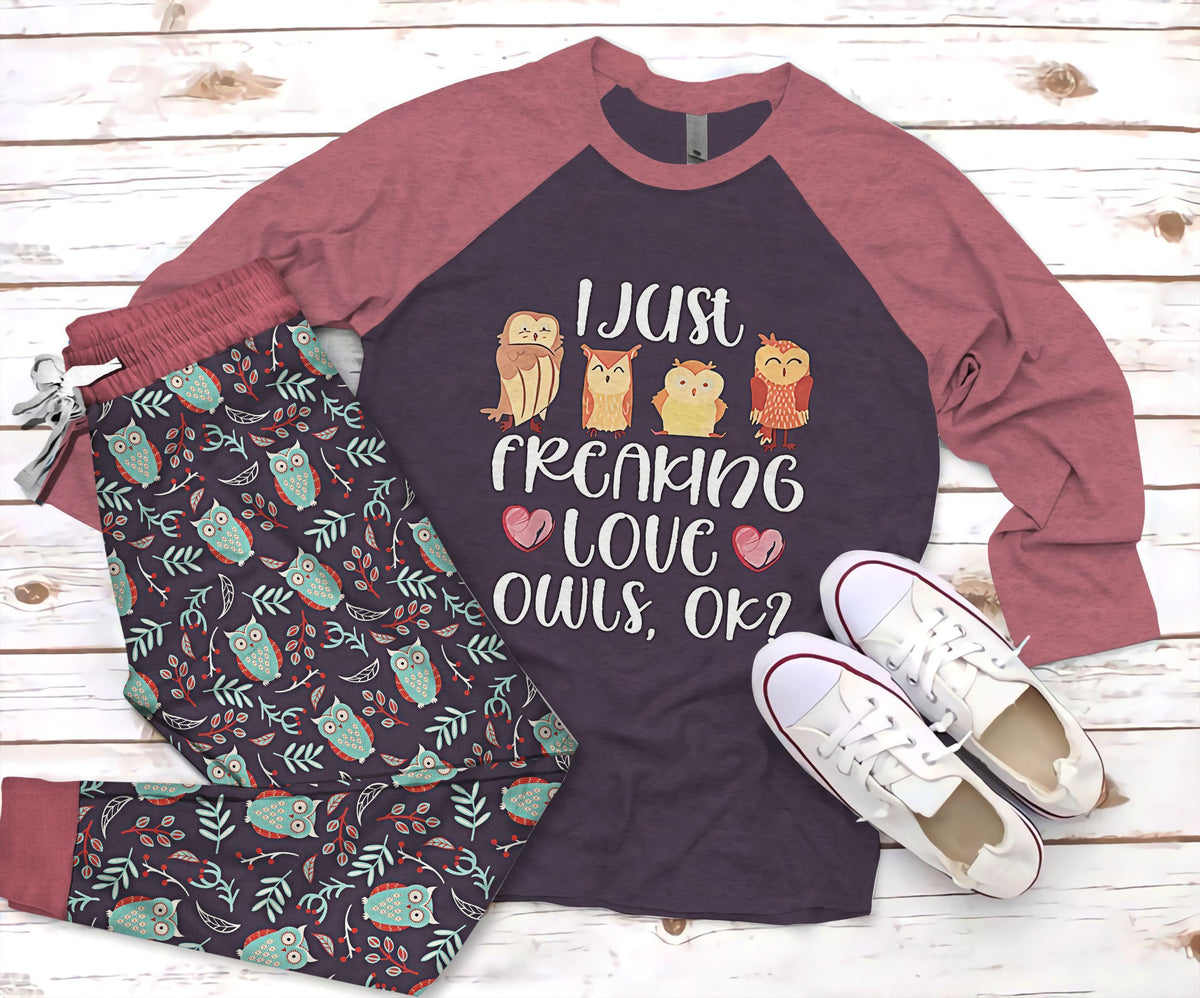 Owl Take Some Rest And Book Pajama Set |Sleepwear Pjs Sets | Raglan Shirt Pants Set