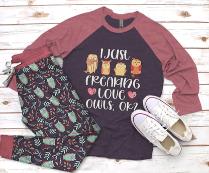 Owl Take Some Rest And Book Pajama Set |Sleepwear Pjs Sets | Raglan Shirt Pants Set