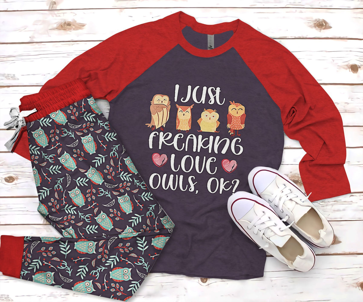 Owl Take Some Rest And Book Pajama Set |Sleepwear Pjs Sets | Raglan Shirt Pants Set
