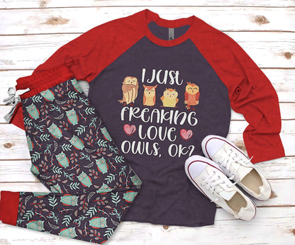 Owl Take Some Rest And Book Pajama Set |Sleepwear Pjs Sets | Raglan Shirt Pants Set