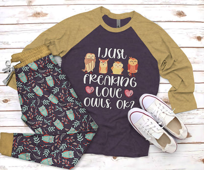 Owl Take Some Rest And Book Pajama Set |Sleepwear Pjs Sets | Raglan Shirt Pants Set