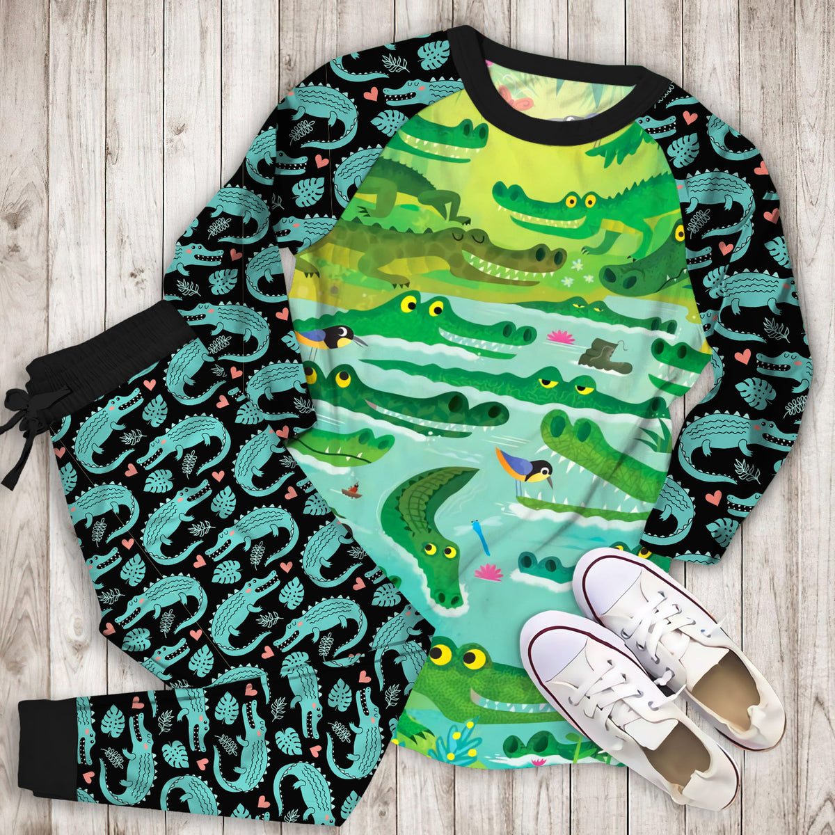 Crocodile Pajama Set | Pajamas | Cotton Sleepwear Sets | Soft Long Sleeve Pjs | Raglan Shirt and Pants Set