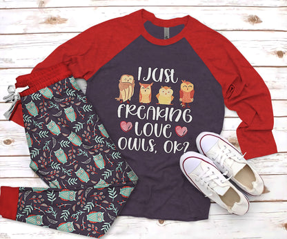 Owl Take Some Rest And Book Pajama Set |Sleepwear Pjs Sets | Raglan Shirt Pants Set