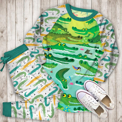 Crocodile Pajama Set | Pajamas | Cotton Sleepwear Sets | Soft Long Sleeve Pjs | Raglan Shirt and Pants Set
