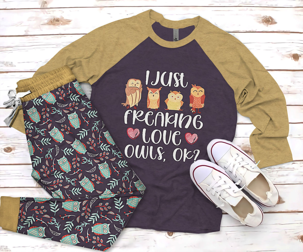 Owl Take Some Rest And Book Pajama Set |Sleepwear Pjs Sets | Raglan Shirt Pants Set