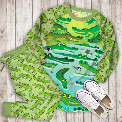 Crocodile Pajama Set | Pajamas | Cotton Sleepwear Sets | Soft Long Sleeve Pjs | Raglan Shirt and Pants Set