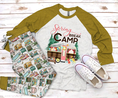 Camping Spring Break Camp Pajama Set |Sleepwear Pjs Sets | Raglan Shirt Pants Set