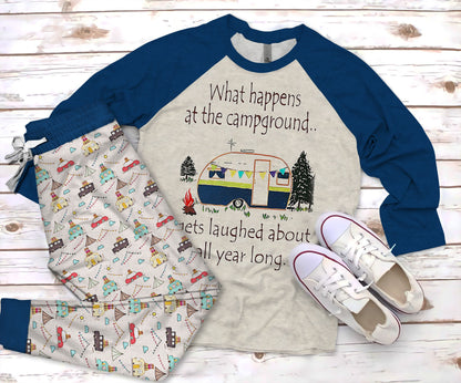 Camping Gets Laugh About All Year Long Pajama Set |Sleepwear Pjs Sets | Raglan Shirt Pants Set