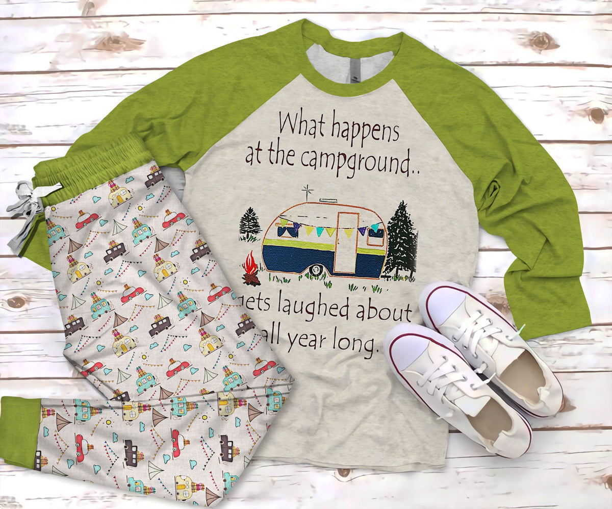 Camping Gets Laugh About All Year Long Pajama Set |Sleepwear Pjs Sets | Raglan Shirt Pants Set