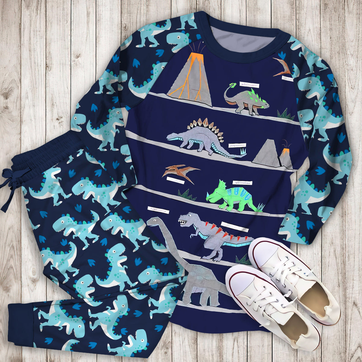 Warren Dinosaur Pajama Set |Sleepwear Pjs Sets | Raglan Shirt Pants Set