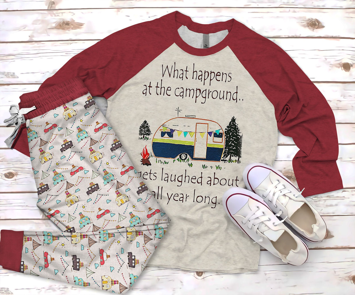Camping Gets Laugh About All Year Long Pajama Set |Sleepwear Pjs Sets | Raglan Shirt Pants Set