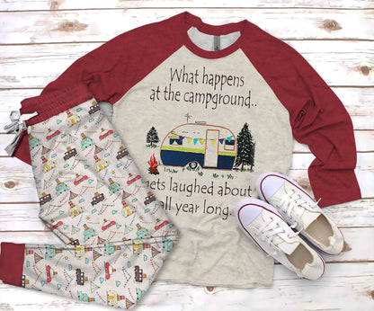 Camping Gets Laugh About All Year Long Pajama Set |Sleepwear Pjs Sets | Raglan Shirt Pants Set
