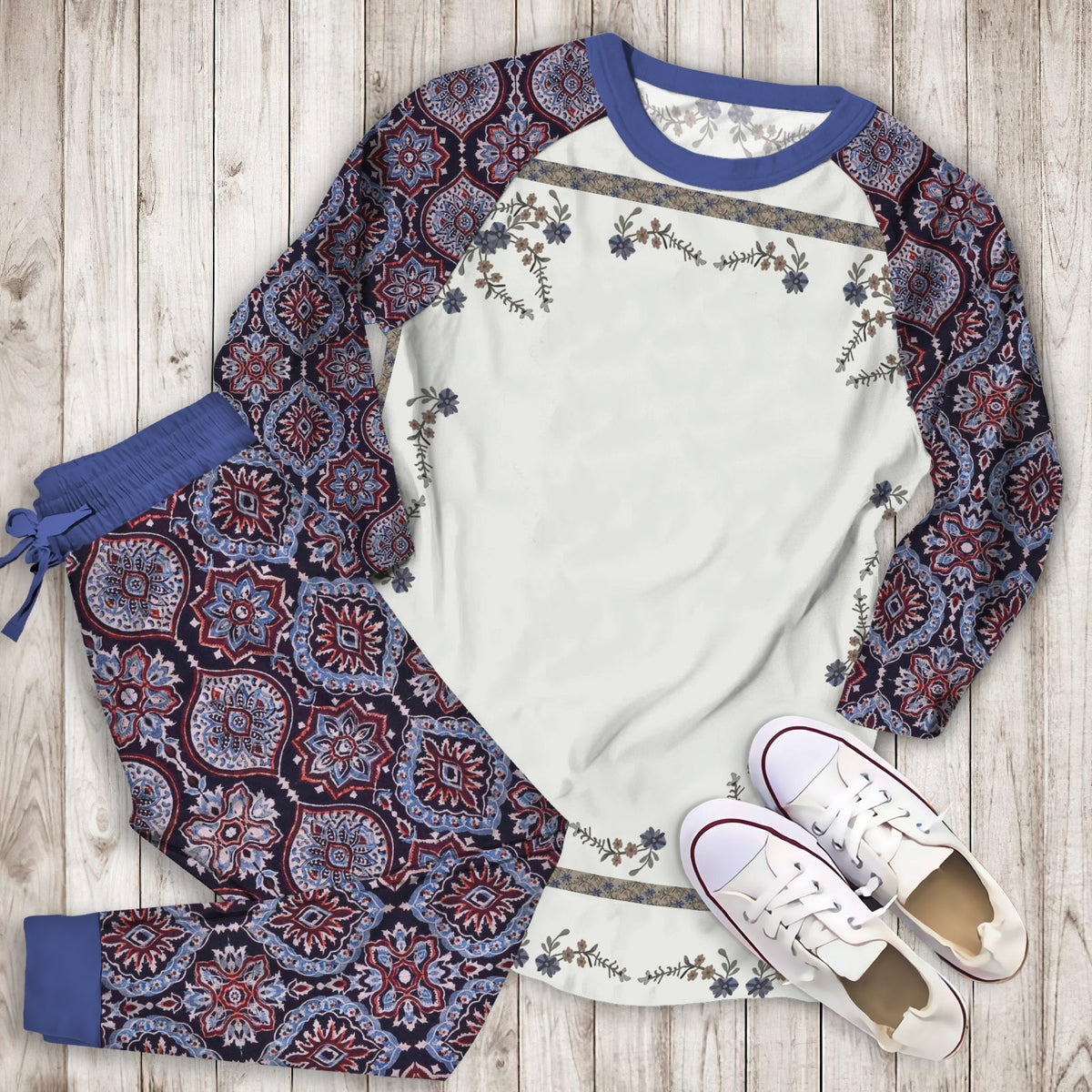 Modern Heirloom Heather Pajama Set | Pajamas | Cotton Sleepwear Sets | Soft Long Sleeve Pjs | Raglan Shirt and Pants Set