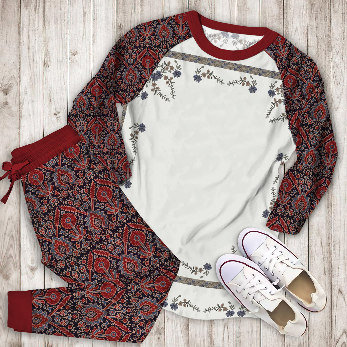Modern Heirloom Heather Pajama Set | Pajamas | Cotton Sleepwear Sets | Soft Long Sleeve Pjs | Raglan Shirt and Pants Set